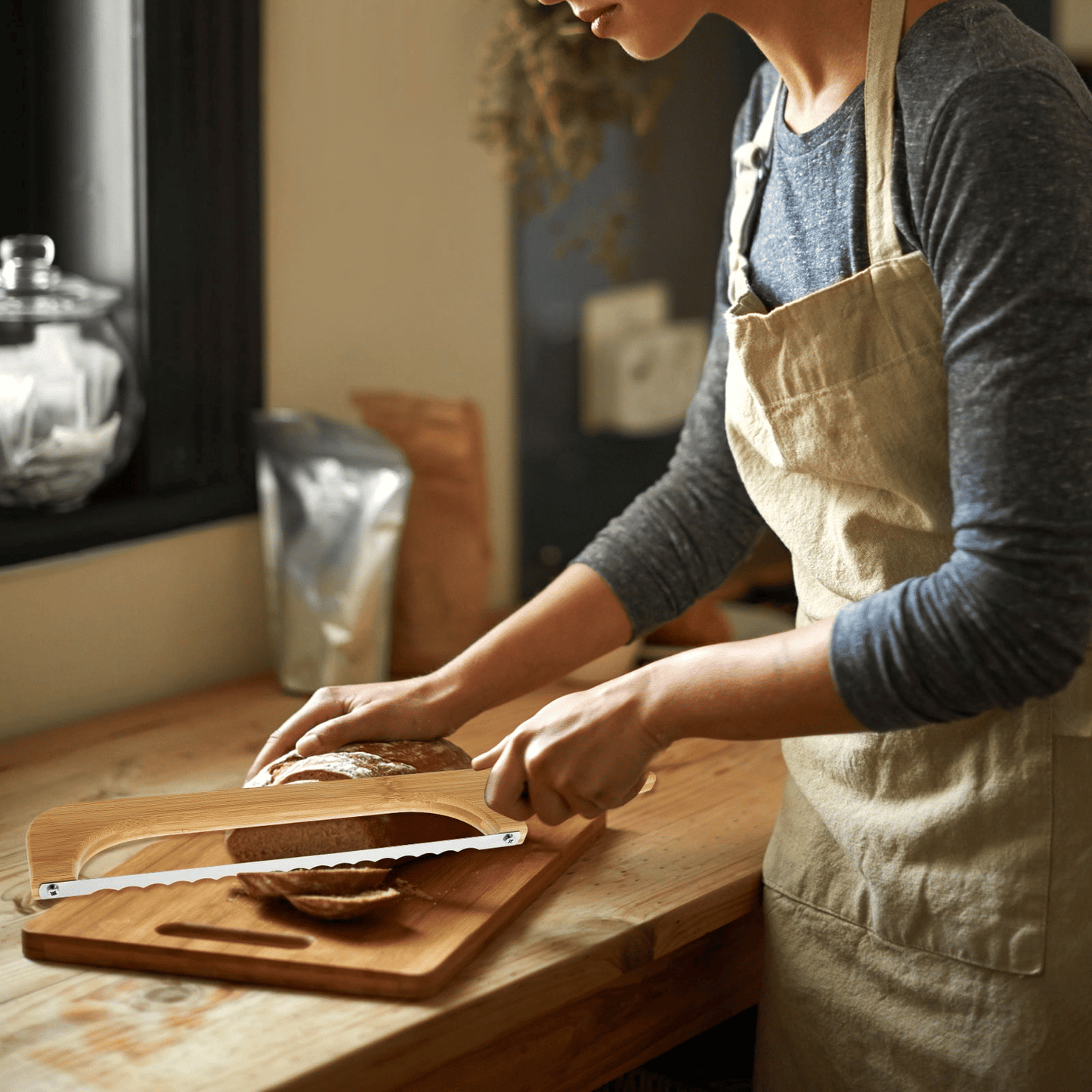 CIVG Bread Slicer Serrated Bread Knife Wooden Bread Bow Knives Cutter for Homemade Bread 15.7in Stainless Steel Bread Cutting Tool Easy Grip Handle for Sourdough Loaf Baguettes Bagels (Bread Knife) EasyOptionXY LLC
