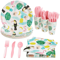 144-Piece Set of Tropical Paper Plates, Flamingo Napkins, Cups, Pink Cutlery for Hawaiian Luau Party Supplies, Summer Birthday Decorations, Disposable (Serves 24) EasyOptionXY LLC