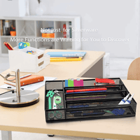 Vesteel Kitchen Drawer Organizer, Black Mesh Wire Utensil Tray, Narrow Metal Cutlery Holder/Divider with Foam Feet, 5 Compartment & Small Size - 12.5 x 9.25-Inch EasyOptionXY LLC