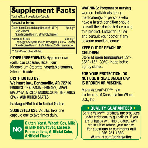 Spring Valley Blood Pressure Support; 60 Vegetarian Capsules EasyOptionXY LLC
