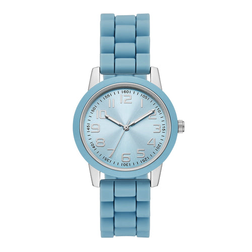 Time and Tru Ladies' Watch with Silver Round Case, Light Blue Bezel, Light Blue Sunray Dial and Light Blue Soft Silicone Strap (FMDOTT107) EasyOptionXY LLC