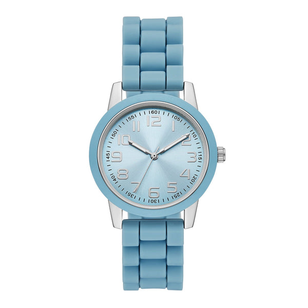 Time and Tru Ladies' Watch with Silver Round Case, Light Blue Bezel, Light Blue Sunray Dial and Light Blue Soft Silicone Strap (FMDOTT107) EasyOptionXY LLC