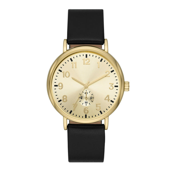 George Men's Watch: Gold Tone Case, Champagne Sunray Dial, Black Vegan Leather Band (FMDOGE047) EasyOptionXY LLC