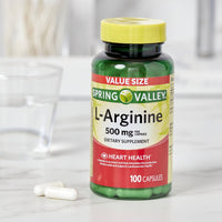 Spring Valley L-Arginine Amino Acid Heart Health Supplement Capsules; 500 mg; 100 Count EasyOptionXY LLC