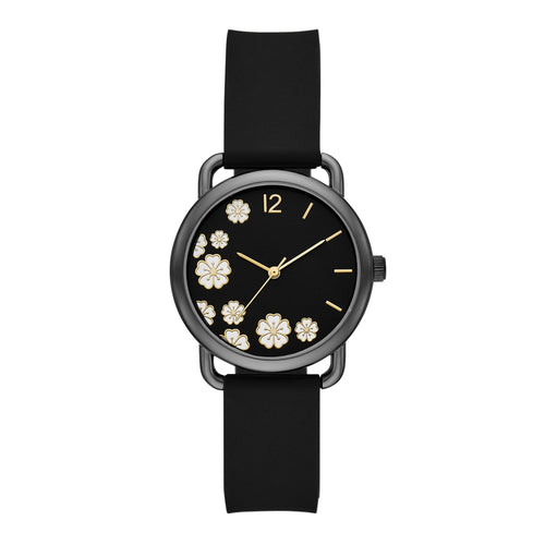 Time and Tru Women's Watch, Gunmetal Round Case, Black Sunray Dial with White Flowers and Black Faux Leather Strap (FMDOTT101) EasyOptionXY LLC