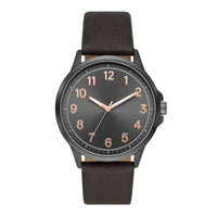 George Men's Watch: Gunmetal Tone Case, Black Easy Read Dial, Brown Textured Vegan Leather Band (FMDOGE057) EasyOptionXY LLC