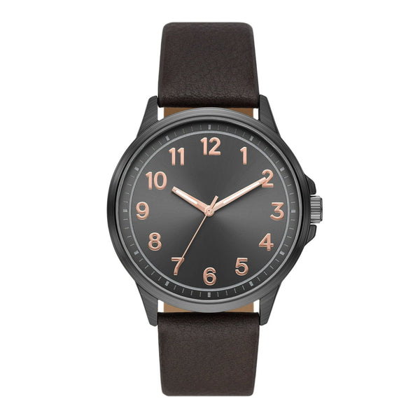 George Men's Watch: Gunmetal Tone Case, Black Easy Read Dial, Brown Textured Vegan Leather Band (FMDOGE057) EasyOptionXY LLC