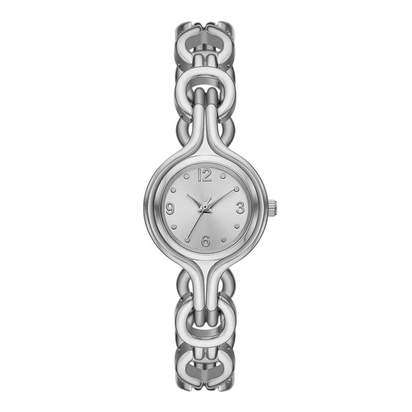 Time & Tru Women's Wristwatch: Silver Tone Round Case and Dial, Silver Interlocking Bracelet (FMDOTT099) EasyOptionXY LLC