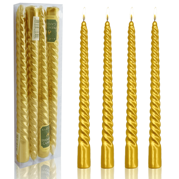 FCMSHAMD 9.8'' Gold Taper Candles-Unscented Dripless(4 Pack) EasyOptionXY LLC