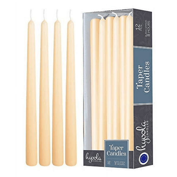 Hyoola 10" Cream Dripless Taper Candles Unscented Paraffin Wax with Cotton Wicks, 12-Pack EasyOptionXY LLC