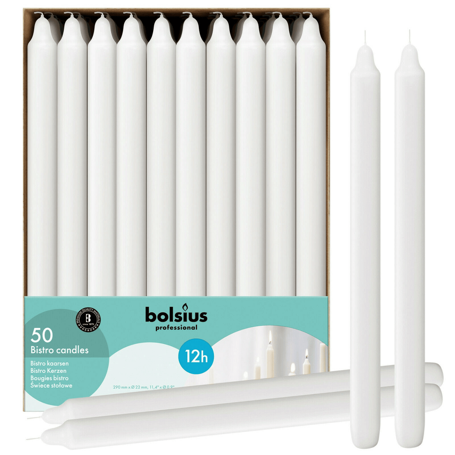 Bolsius White Taper Candles 11.5 Inch Tall | 50 Pack with 12 Hours Long Burning Smokeless & Dripless Home Decor, Christmas Candles EasyOptionXY LLC