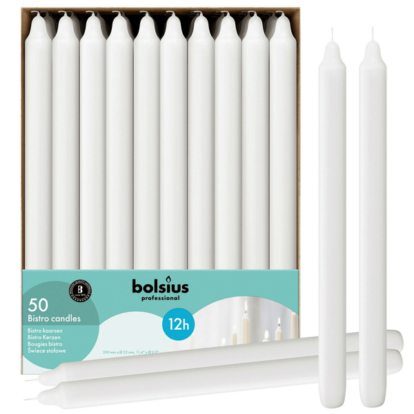 Bolsius White Taper Candles 11.5 Inch Tall | 50 Pack with 12 Hours Long Burning Smokeless & Dripless Home Decor, Christmas Candles EasyOptionXY LLC