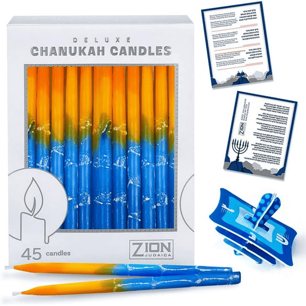 Zion J udaica Hand Dipped H anukkah Candles Sunburst Colors Candle Bundle of 45 Decorative Candles for Menorah, C hanukah, Parties, Decorative C hanukah Candles with DIY Dreidel, Prayer Card EasyOptionXY LLC