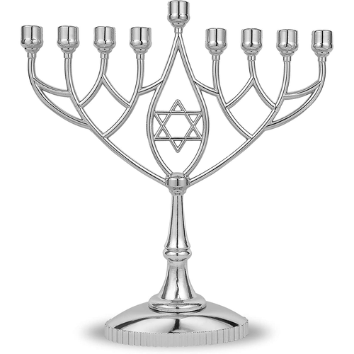 Traditional Classic Geometric H anukkah Menorah 9" Silver Plated C hanukah Candle Minorah Fits Standard Hanukah Candles by Zion J udaica EasyOptionXY LLC