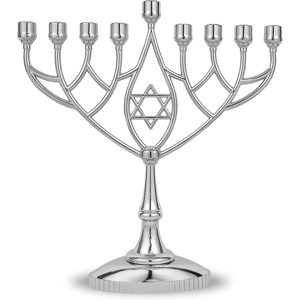 Traditional Classic Geometric H anukkah Menorah 9" Silver Plated C hanukah Candle Minorah Fits Standard Hanukah Candles by Zion J udaica EasyOptionXY LLC