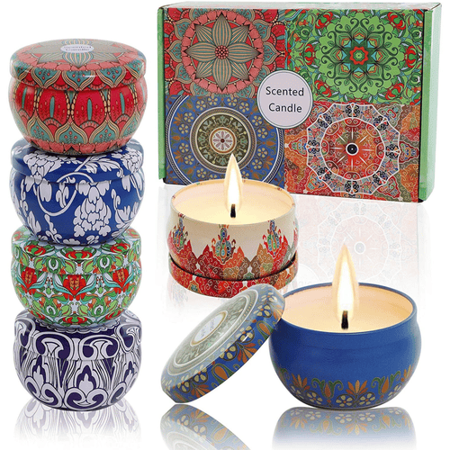 Scented Candles Soy Wax 6-Pack Gift Package Vanilla Lavender Rose Orange Lemon Amber Musk Natural for Stress Relief Aromatherapy Candle Sets Gifts for Women Men Lasting 120hours 2.5oz per tin EasyOptionXY LLC