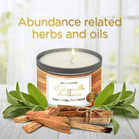 MAGNIFICENT 101 Affirmations Sage, Cedar, Palo Santo, Sprinkle of sage Leaves Smudge Candle for House Energy Cleansing, Banishes Negative Energy - Soy Wax Tin Candle (I Align with Abundance) EasyOptionXY LLC