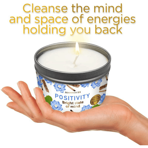 Magnificent 101 Positivity Aromatherapy Candle in 6-oz. Tin Holder: 100% Natural Soy Wax With Palo Santo & Lotus Flower Essential Oils and Pure Sage Leaves; for Intention Setting & Energy Cleansing EasyOptionXY LLC