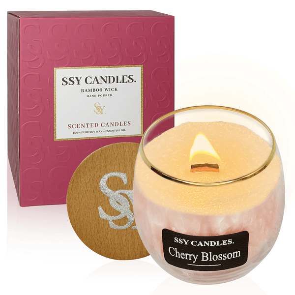 Cherry Blossom Scented Candles for Home-Jar Candles 7.9 oz Burn Time 50+ H - Wooden Wick Candle - Candles Gift for Women EasyOptionXY LLC