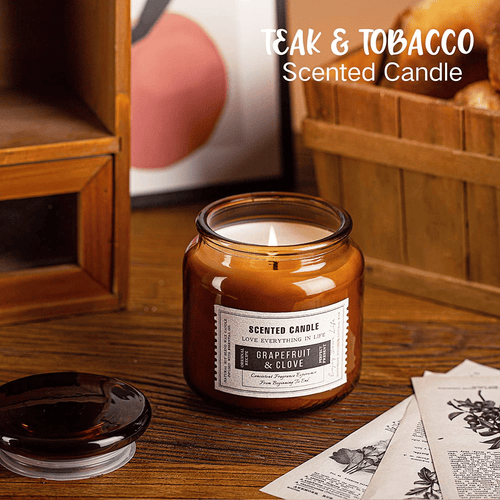 Grapefruit & Clove Scented Candles for Home, Soy Wax Amber Glass Jar Decorative Aromatherapy Candle, 15.5oz EasyOptionXY LLC