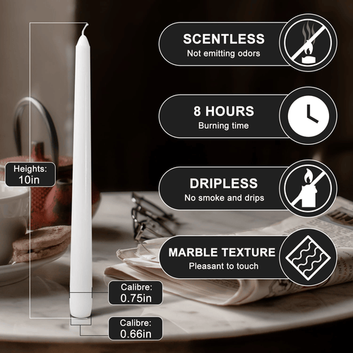 OSHINE 12 Pack Ivory Taper Candles - 10 Inch White Dripless Candles Sets , Unscented & Smokeless Candles ,8 Hours Long Burning for Wedding,Dinner,Party, and Home Decor Candlesticks EasyOptionXY LLC