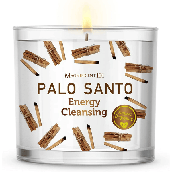 Magnificent 101 Long Lasting Palo Santo Scented Aromatherapy Candle | 14 Oz - 56 Hour Burn | A ll N atural & Organic Soy Wax Smudge Candle for House Energy Cleansing, Purification & Manifestation EasyOptionXY LLC