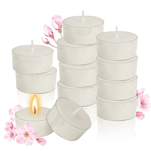 24pcs White Tealights candles - 5-6 Hour Burn Time Cherry Blossom Fragrance Scented Candles Round Clear Cup Pure Handmade Smokeless Candles EasyOptionXY LLC