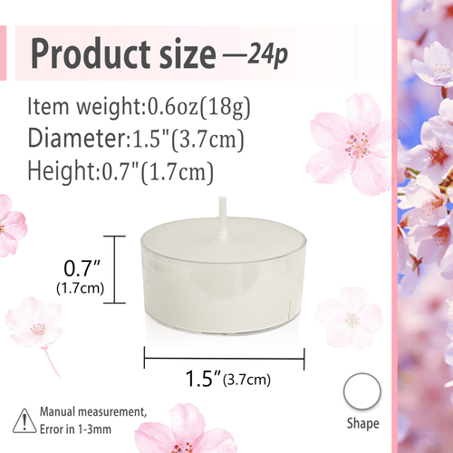24pcs White Tealights candles - 5-6 Hour Burn Time Cherry Blossom Fragrance Scented Candles Round Clear Cup Pure Handmade Smokeless Candles EasyOptionXY LLC