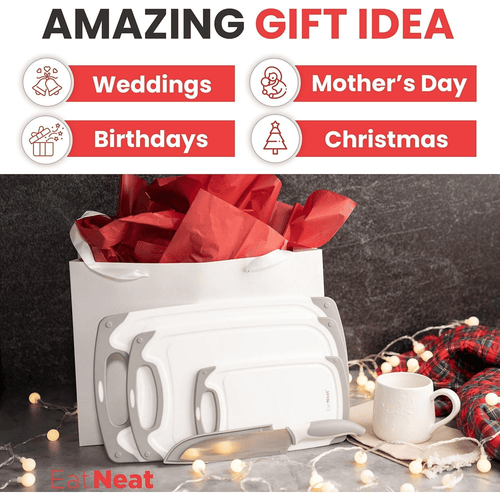 EatNeat 5-Piece Set - Non-Slip Cutting Boards & Stainless Steel Santoku Knife with Sheath. Perfect for Home Kitchen & Outdoor Food Preparation, Cutting & Slicing Meats, Vegetables & Fruits EasyOptionXY LLC