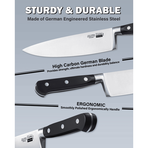 Cooks Standard Kitchen Chef's Knife 8-inch, High Carbon Stainless Steel German Blade Steel Sharp Kitchen Knife, Ergonomic Handle, Black EasyOptionXY LLC