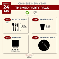 144 Pieces Chinese New Year Party Supplies - Serves 24 Paper Plates, Napkins, Cups, and Cutlery for 2024 Lunar New Year Decorations EasyOptionXY LLC