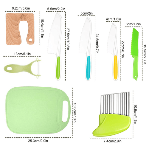 8 PCS Wooden Kids Safe Knives for Real Cooking Include Wood Kids Kitchen Knife Plastic Cutting Board Peeler Potato Slicers Cooking Knives Serrated Edges Toddler Knife for Kitchen EasyOptionXY LLC