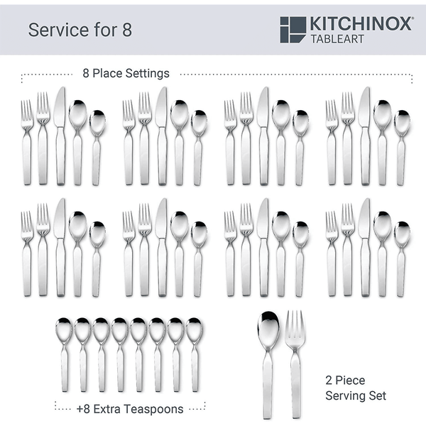 Boston Warehouse Kitchinox Chalet Stainless Steel Flatware Set, 50 Piece (69029) EasyOptionXY LLC