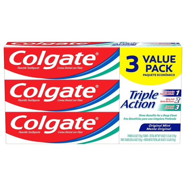 Colgate Triple Action Toothpaste; Original Mint; 3 Pack; 6 oz EasyOptionXY LLC