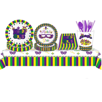 Mardi Gras Party Tableware Set,Mardi Gras Party Supplies Serves 16 Guests Including Paper Plates Napkins Tablecovers Cups Straws Cutlery for New Orleans Carnival Theme Party EasyOptionXY LLC