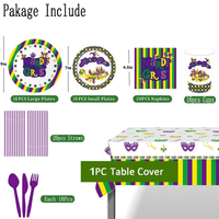 Mardi Gras Party Tableware Set,Mardi Gras Party Supplies Serves 16 Guests Including Paper Plates Napkins Tablecovers Cups Straws Cutlery for New Orleans Carnival Theme Party EasyOptionXY LLC