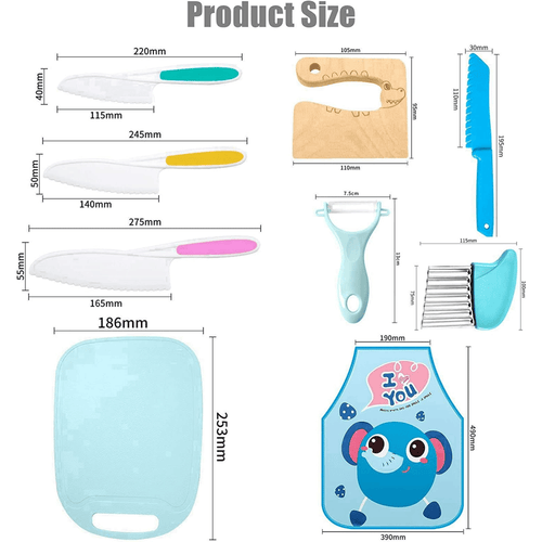 Kids Cooking Set Real, Montessori Kitchen Tools, Toddlers Safe Knife Tools Set (Include Wood and Plastic Knife, Crinkle Cutter, Peeler, Cutting Board, Y Peeler, Apron), Gifts for Junior Boys Girls EasyOptionXY LLC