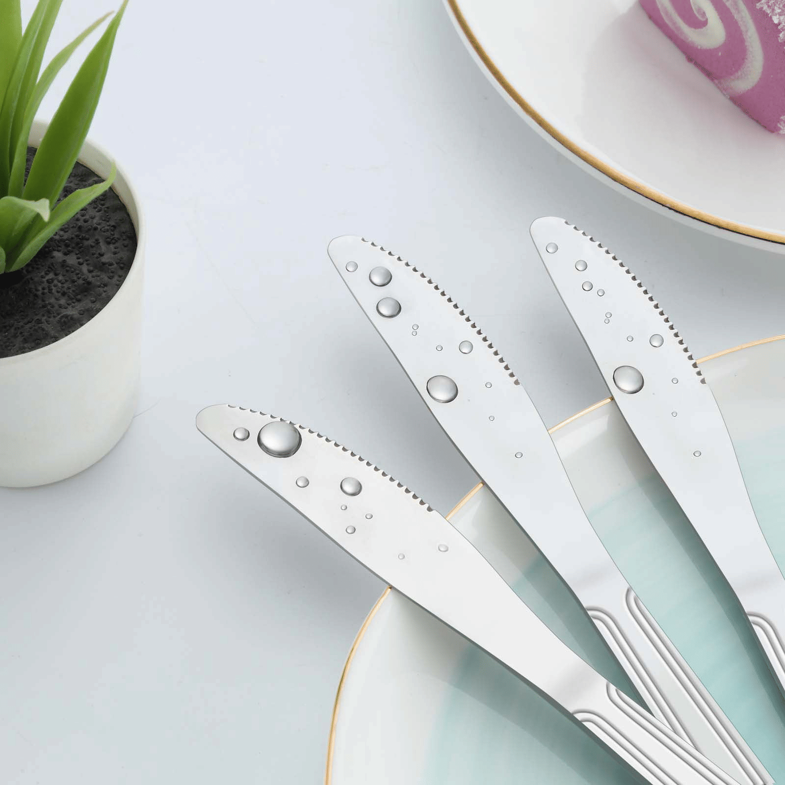 Bestdin Dinner Knife Set, 24 Pieces 8-inch Kitchen Knives, Pattern Design Stainless Steel Cutlery Knife, Table Knives for Home, Hotel and Restaurant, Mirror Polished, Dishwasher Safe EasyOptionXY LLC