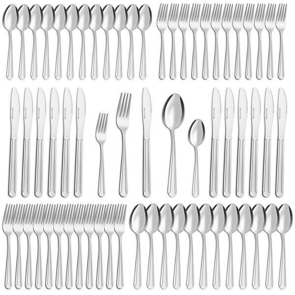 Bestdin Silverware Set for 12, 60 Pieces Stainless Steel Flatware Set, Include Fork Knife Spoon Set, Mirror Polished, Dishwasher Safe,Texture Design Tableware Cutlery Set for Home Kitchen Restaurant EasyOptionXY LLC