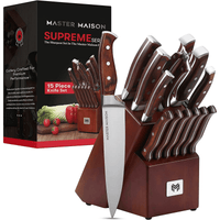 Master Maison 15-Piece Premium Kitchen Knife Set With Block | Master Maison German Stainless Steel Knives With Knife Sharpener & 6 Steak Knives (Walnut) EasyOptionXY LLC