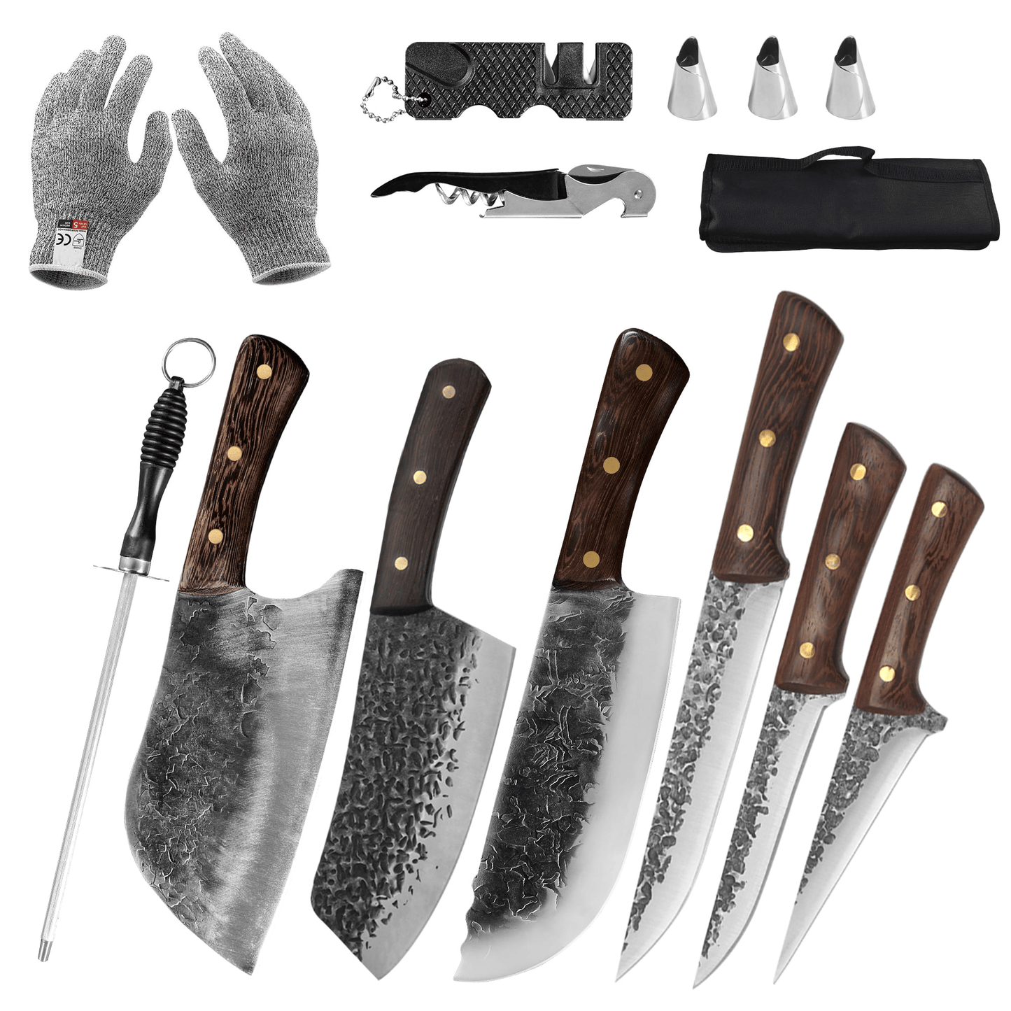 12pcs Butcher Knife Set Hand Forged chef knife Boning Knife With Sheath High Carbon Steel Carving Knife Fish Knife Chef Knife For Kitchen, Camping, BBQ EasyOptionXY LLC