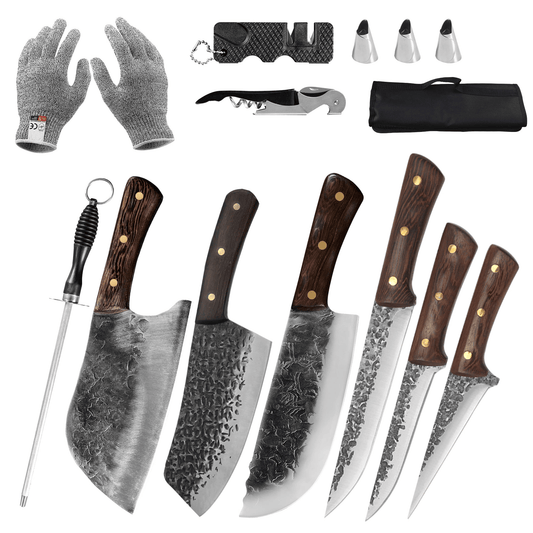 12pcs Butcher Knife Set Hand Forged chef knife Boning Knife With Sheath High Carbon Steel Carving Knife Fish Knife Chef Knife For Kitchen, Camping, BBQ EasyOptionXY LLC