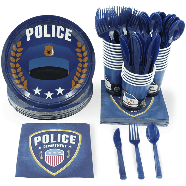 Police Party Bundle, Includes Plates, Napkins, Cups, Cutlery (24 Guests,144 Pieces) EasyOptionXY LLC