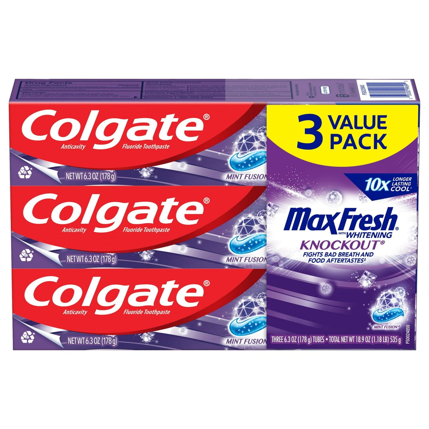 Colgate Max Fresh Knockout Whitening Toothpaste; Mint Fusion; 3 Pack; 6.3 oz EasyOptionXY LLC