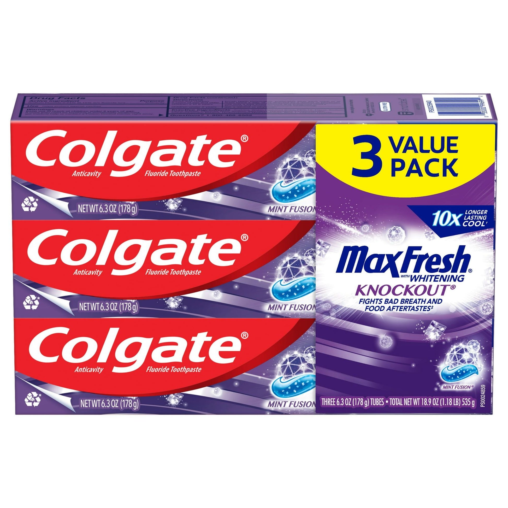 Colgate Max Fresh Knockout Whitening Toothpaste; Mint Fusion; 3 Pack; 6.3 oz EasyOptionXY LLC
