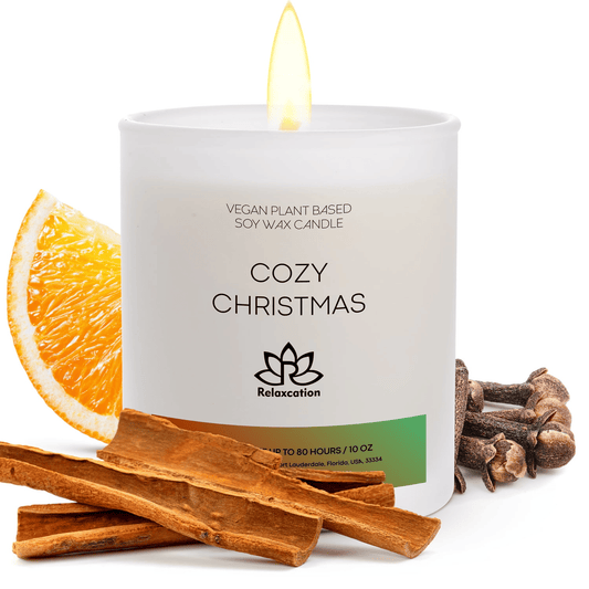Soy Wax Candle in Glass Jar Cozy Christmas Clean Burn up to 80 Hours Handmade in USA Natural and Safe by Relaxcation 10 oz EasyOptionXY LLC