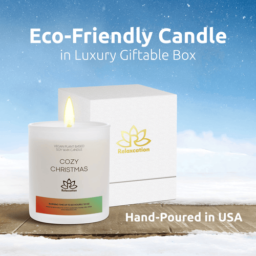 Soy Wax Candle in Glass Jar Cozy Christmas Clean Burn up to 80 Hours Handmade in USA Natural and Safe by Relaxcation 10 oz EasyOptionXY LLC