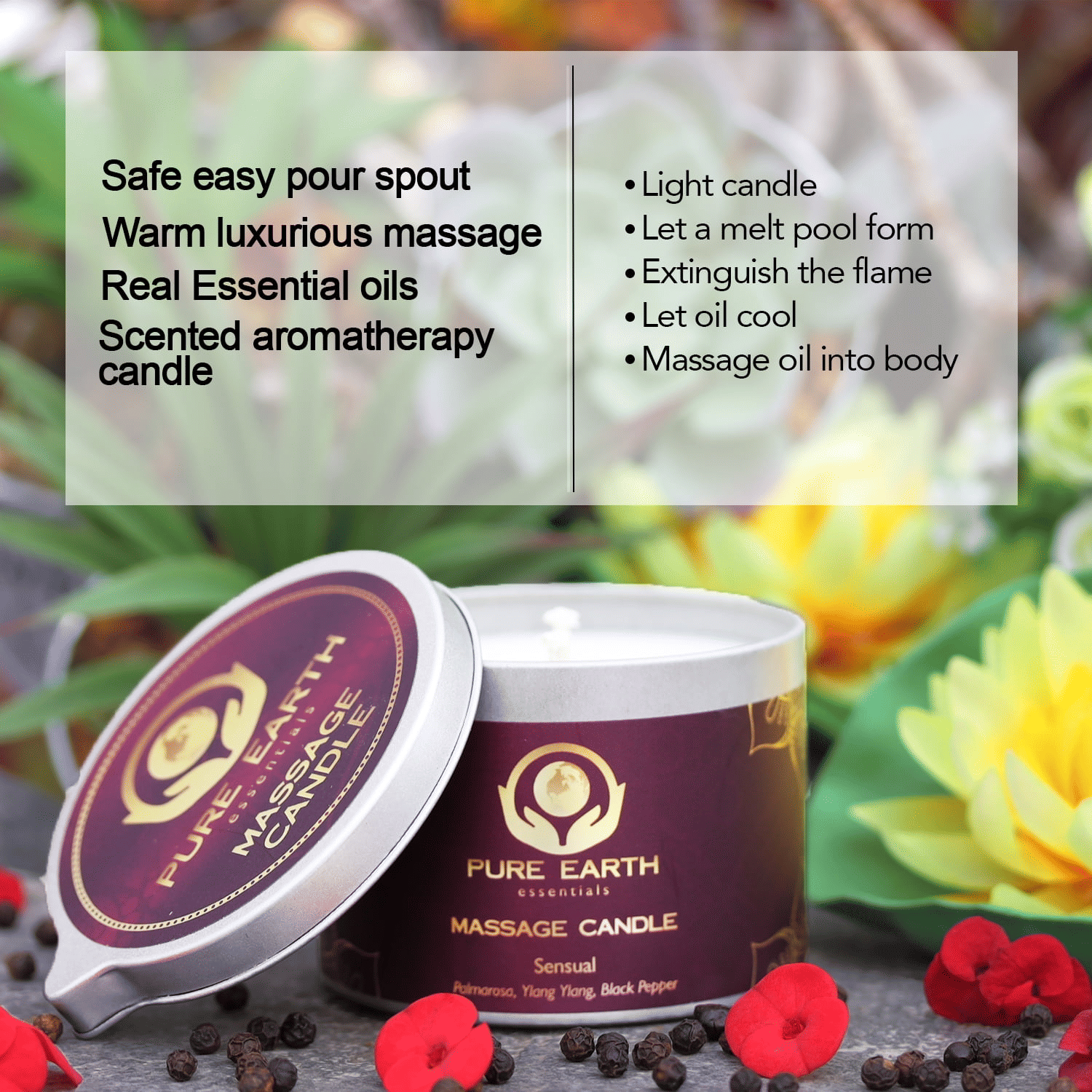 Pure Earth Essentials - Sensual Massage Oil Candles for Couples and Home Spa (6 oz) EasyOptionXY LLC
