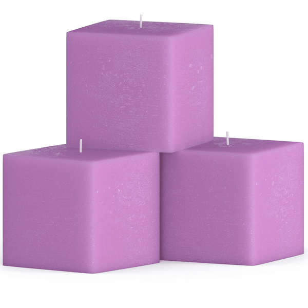 Candwax 3 inch Pillar Candles for Home Set of 3 pcs - Unscented and Long Lasting Candles Ideal for Romantic, Wedding or Living Room Decor - Lilac Square Candle EasyOptionXY LLC