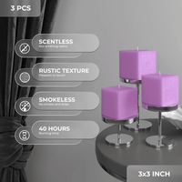 Candwax 3 inch Pillar Candles for Home Set of 3 pcs - Unscented and Long Lasting Candles Ideal for Romantic, Wedding or Living Room Decor - Lilac Square Candle EasyOptionXY LLC